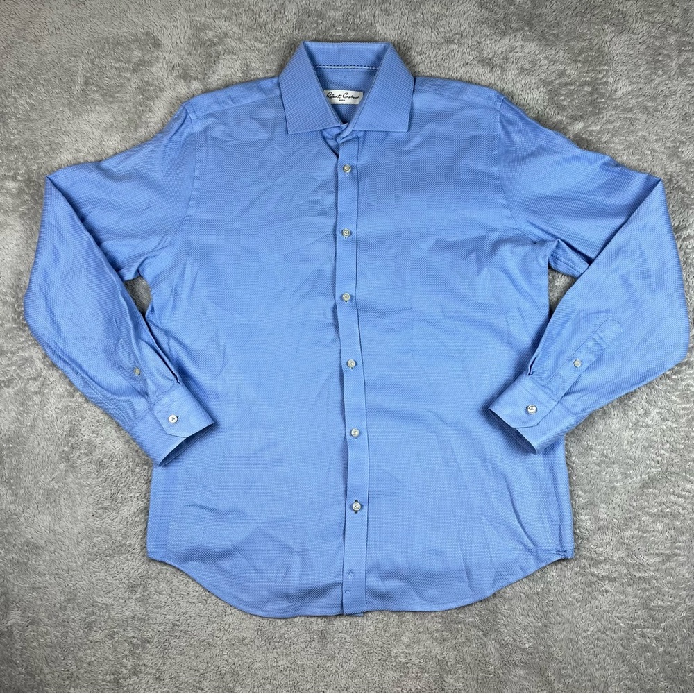 Robert Graham Light Blue Button Down Cotton Textured Long Sleeve Shirt 42 16.5